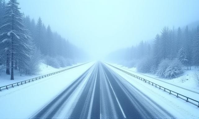 Verschneite Schweizer Autobahn im Winter